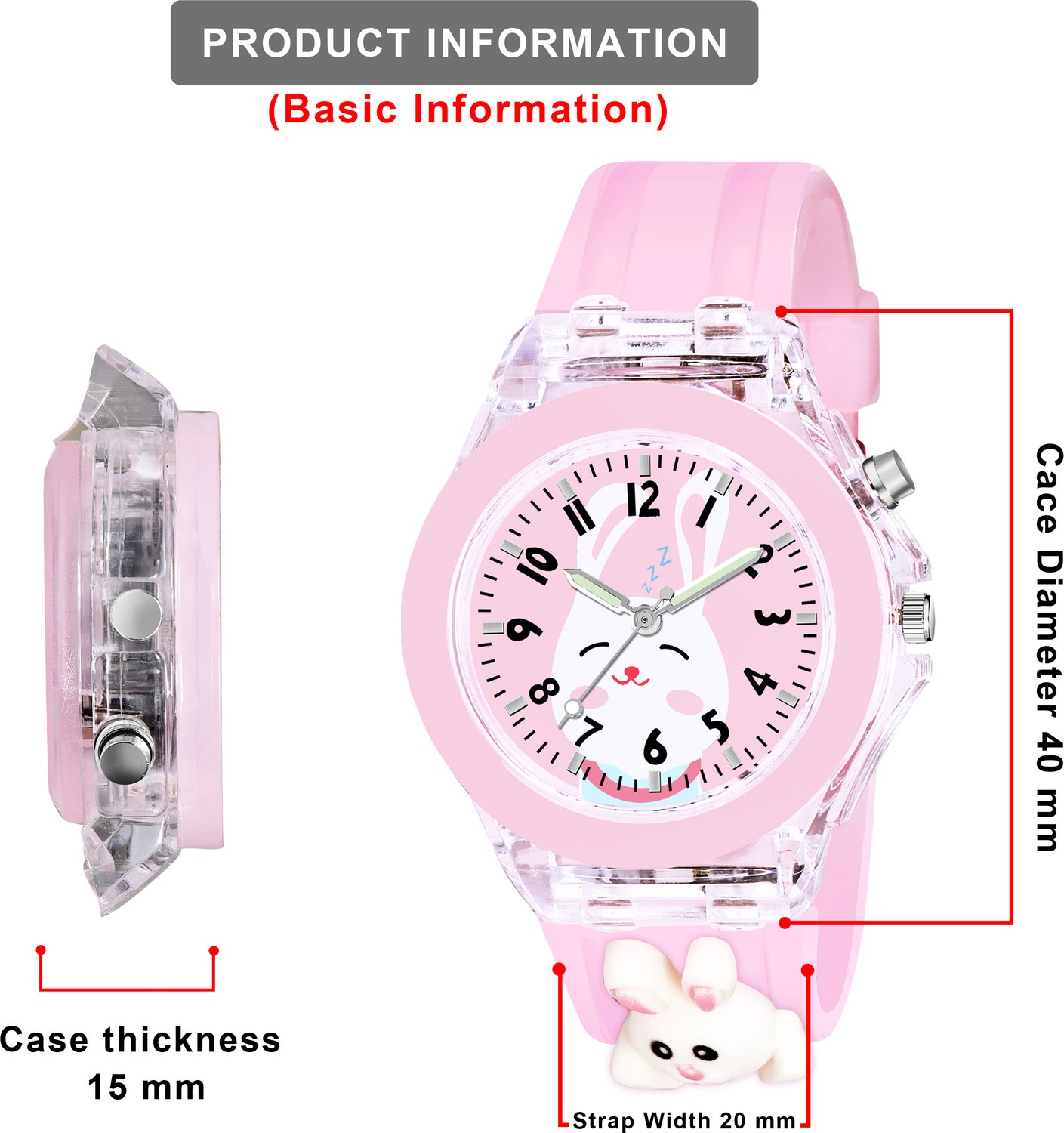 Image of MAAN INTERNATIONAL Bunny Rebbit Kids Cute Rabbit Bunny Cartoon LED Light Pink Silicone Strap Analog Watch - For Boys & Girls