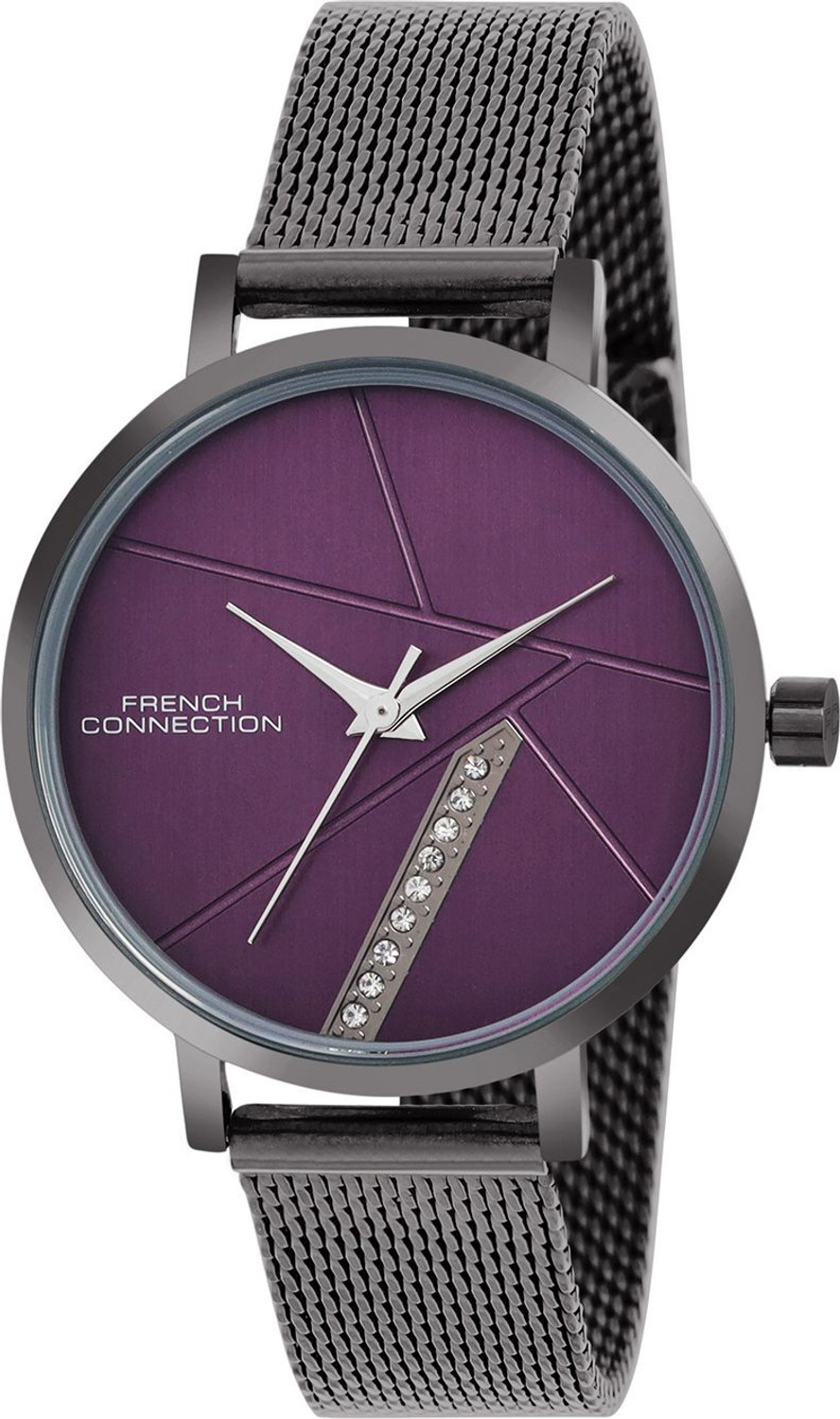 Image of French Connection Lunexa Rhinestone Purple Sunray Dial | Women's Grey Analog Watch Analog Watch - For Women