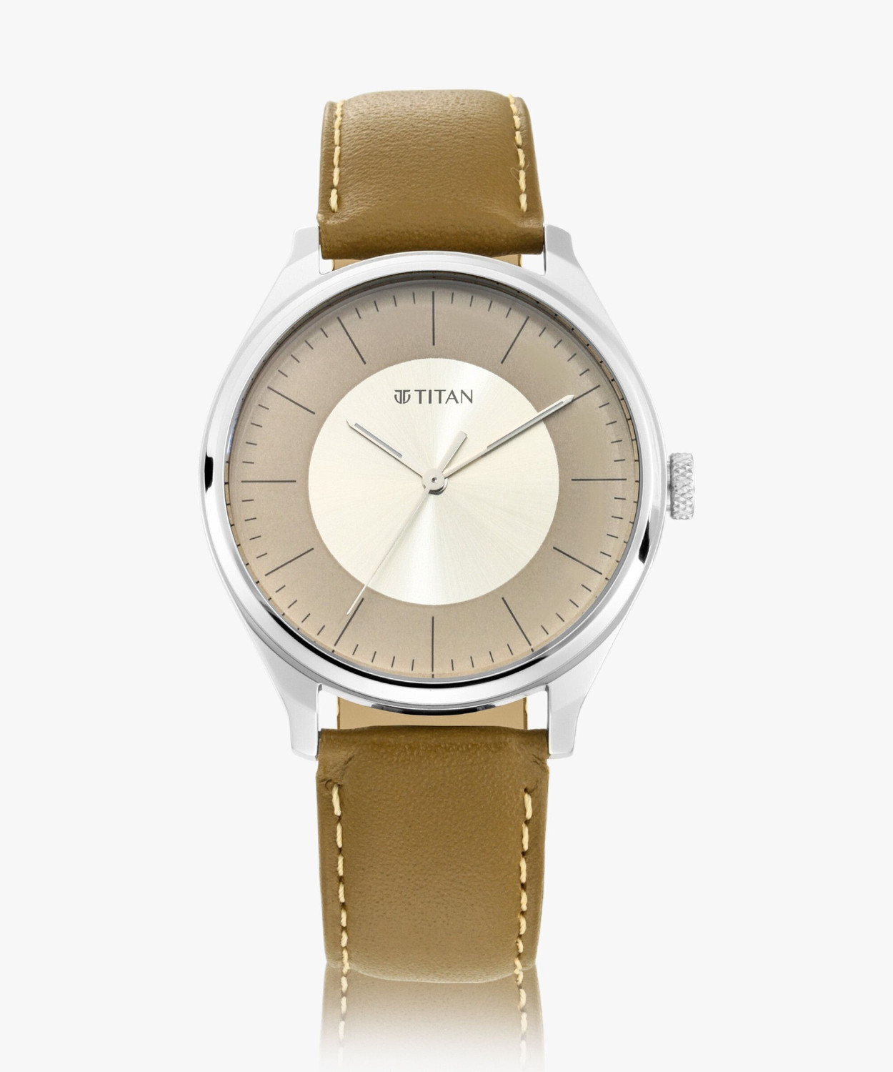 Image of Titan NP1802SL09 Titan Workwear Silver & Peach Dial Brown LeatherStrap Analog Watch - For Men