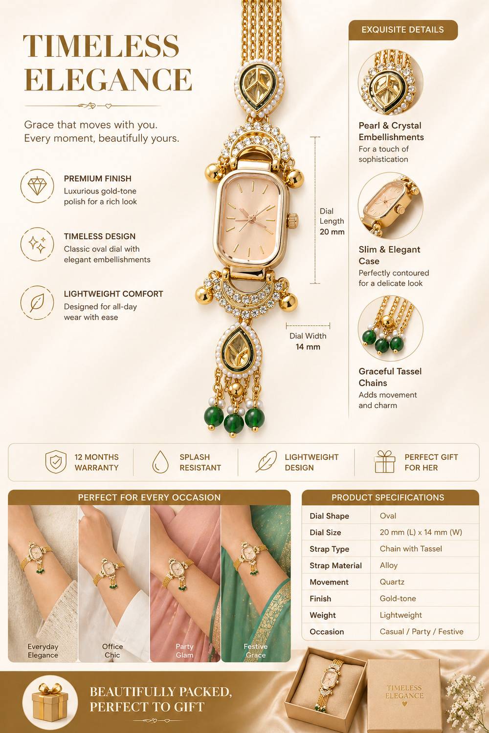 TRENDORA Women's Gold Bracelet Analog Watch Pack of 2 - Image 3