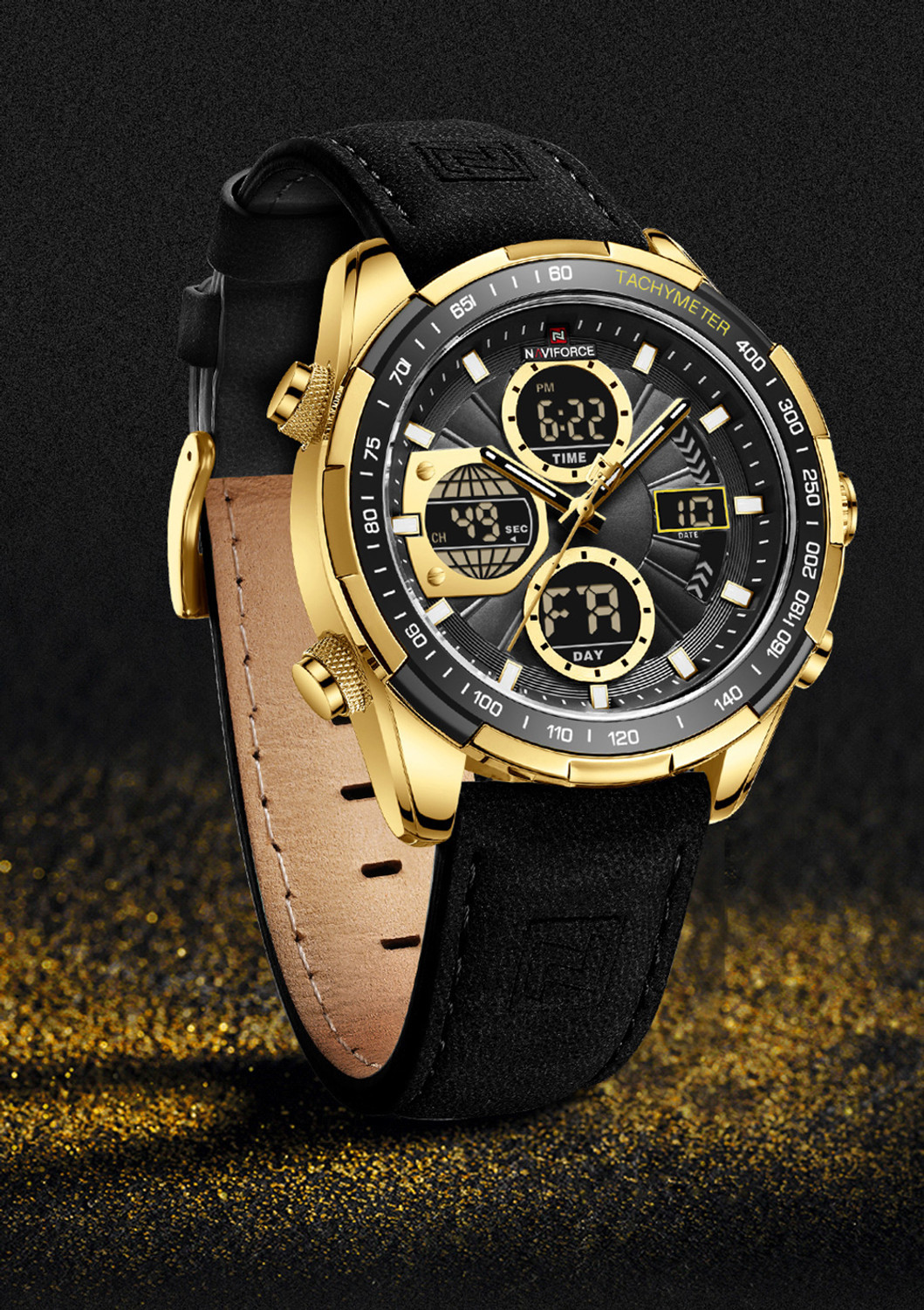 Image of Alix Business fashion Quartz Waterproof Multifunctional Military Leather Analog-Digital Watch - For Men