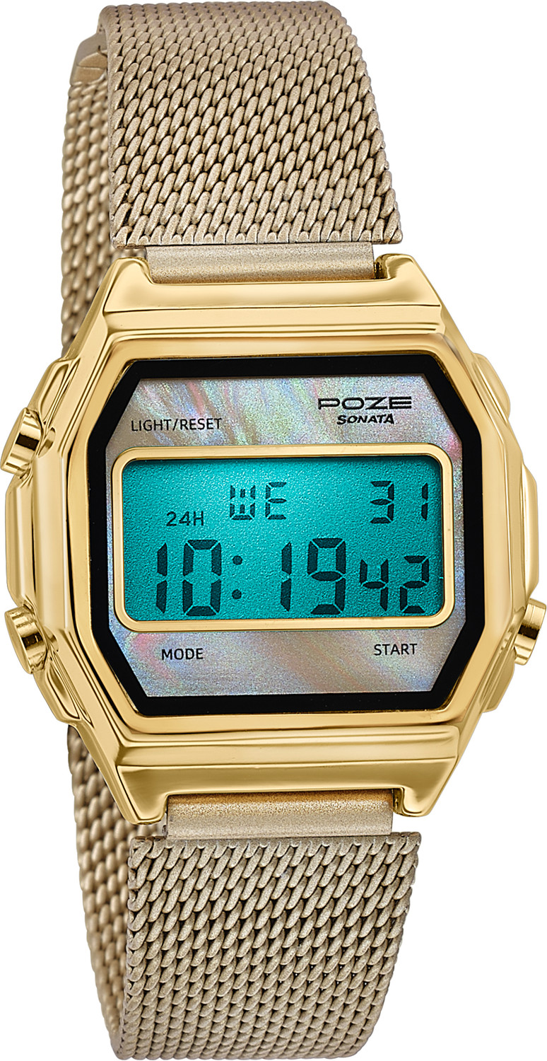 Image of SONATA Poze 8 Sonata Poze 8 Quartz Beige Dial Beige Mesh Strap Digital Watch - For Women