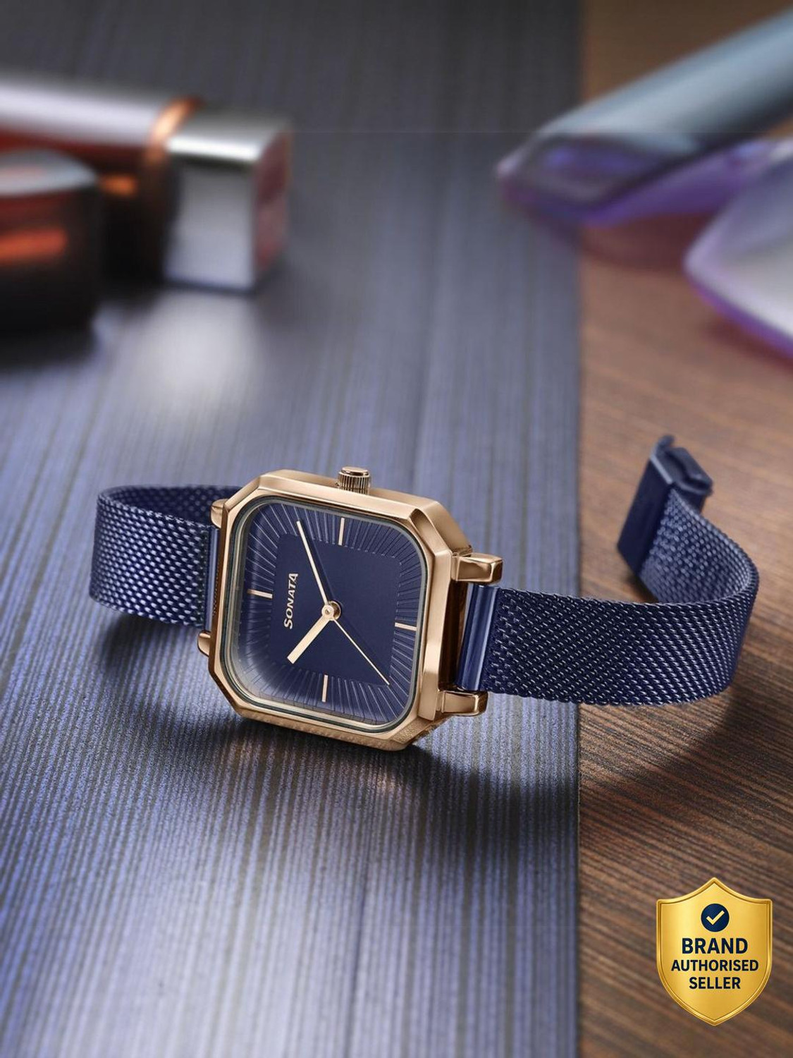 Image of SONATA Sonata Modern Edit Blue Rectangular Dial Stainless Steel Watch for Women / Analog Watch - For Women