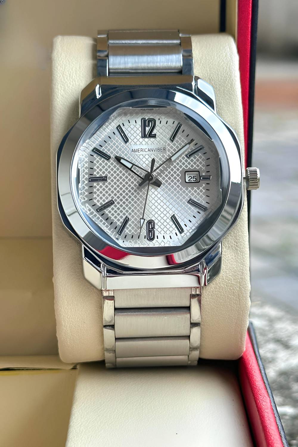 Americanviber AVM0033 Hexa Case Watch | Date Display | Adjustable Lock Analog Watch - For Men