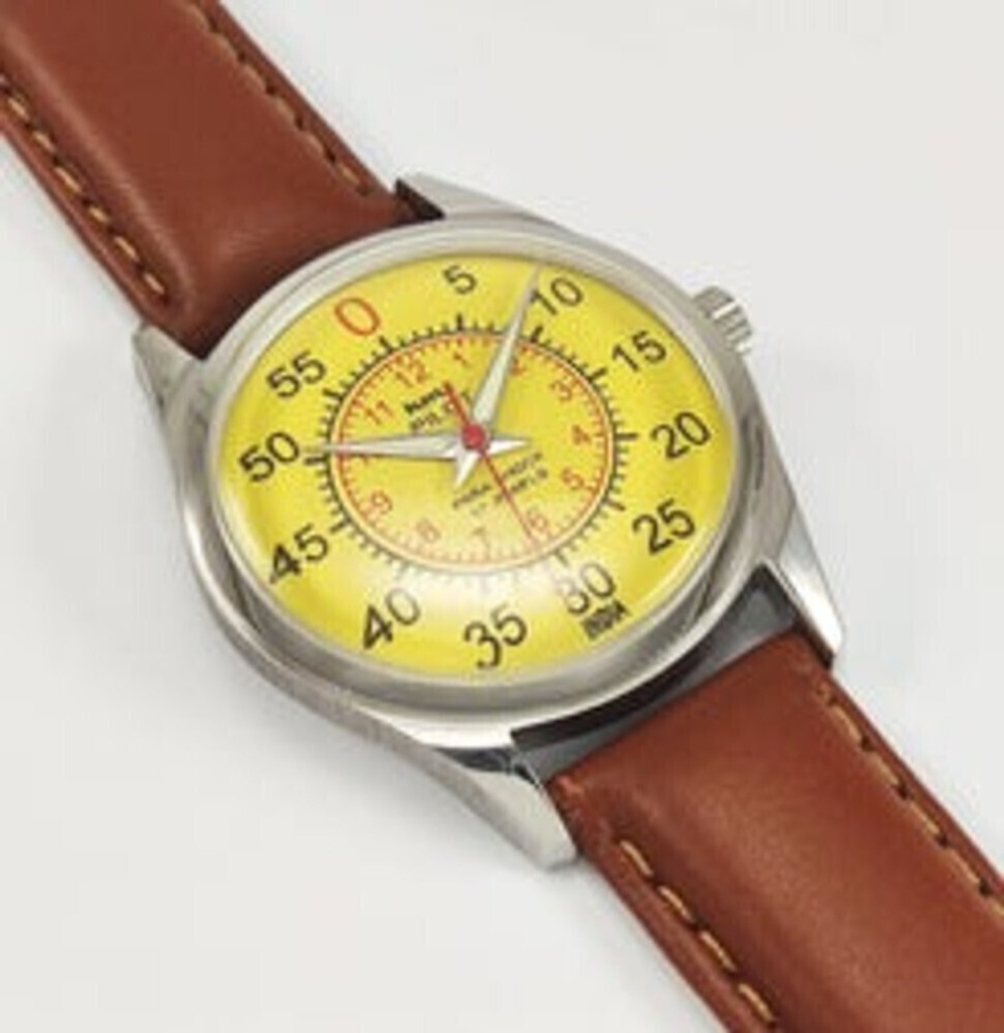 Image of TimeNest Classic | Dress | Formal | Luxury HMT Pilot Para Shock 17 Jewels Radium Hands Yellow Dial Analog Watch - For Men