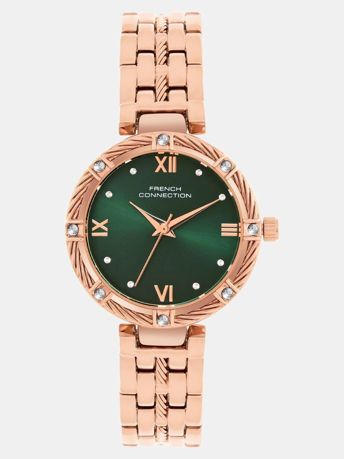 Image of French Connection FCB5NRGM Green Sunray Dial | Gift Set Rose Gold Jewellery Watch | FCB5NRGM Analog Watch - For Women