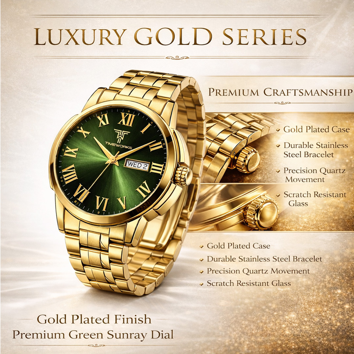 Image of TIMEWORKS 417YYM16 TIMEWORKS Designer Day and Date Green Dial Men's & Boy's Analog Watch - For Men