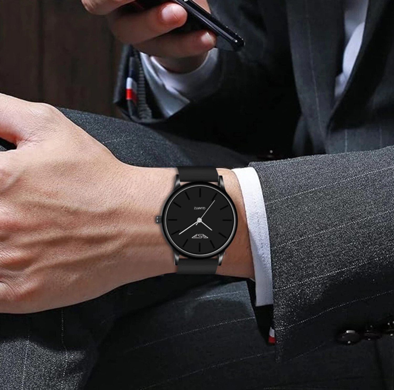 Image of Shivark New Combo Of Full Black Arrow Silicone Strap and PU Strap Analog Watch - For Couple