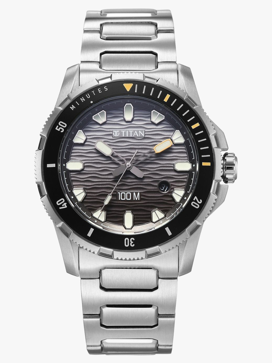 Image of Titan Titan Zero Hour Diver's 100m Titan Zero Hour Diver's 100m Black Dial Silver Stainless Steel Strap Analog Watch - For Men
