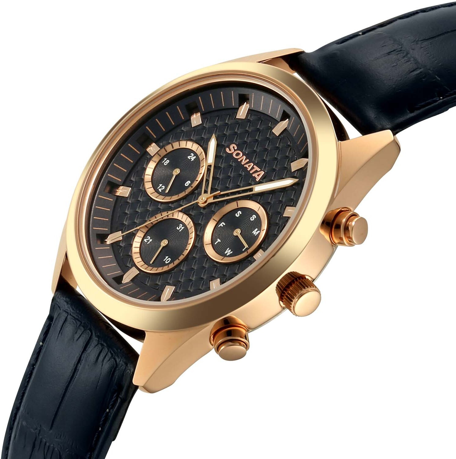 Image of SONATA Summit Summit Multifunction Blue Dial Leather Strap Analog Watch - For Men
