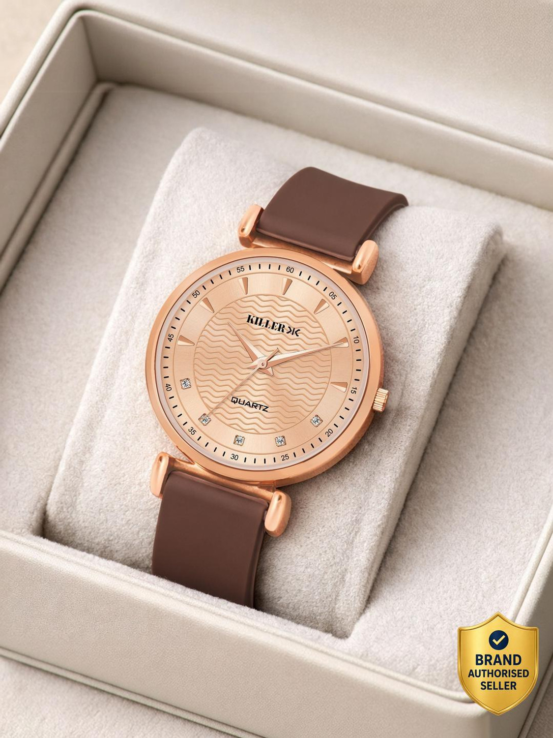 Image of KILLER Elegant Rose Gold Dial Watch with Brown Silicone Strap Analog Watch - For Women