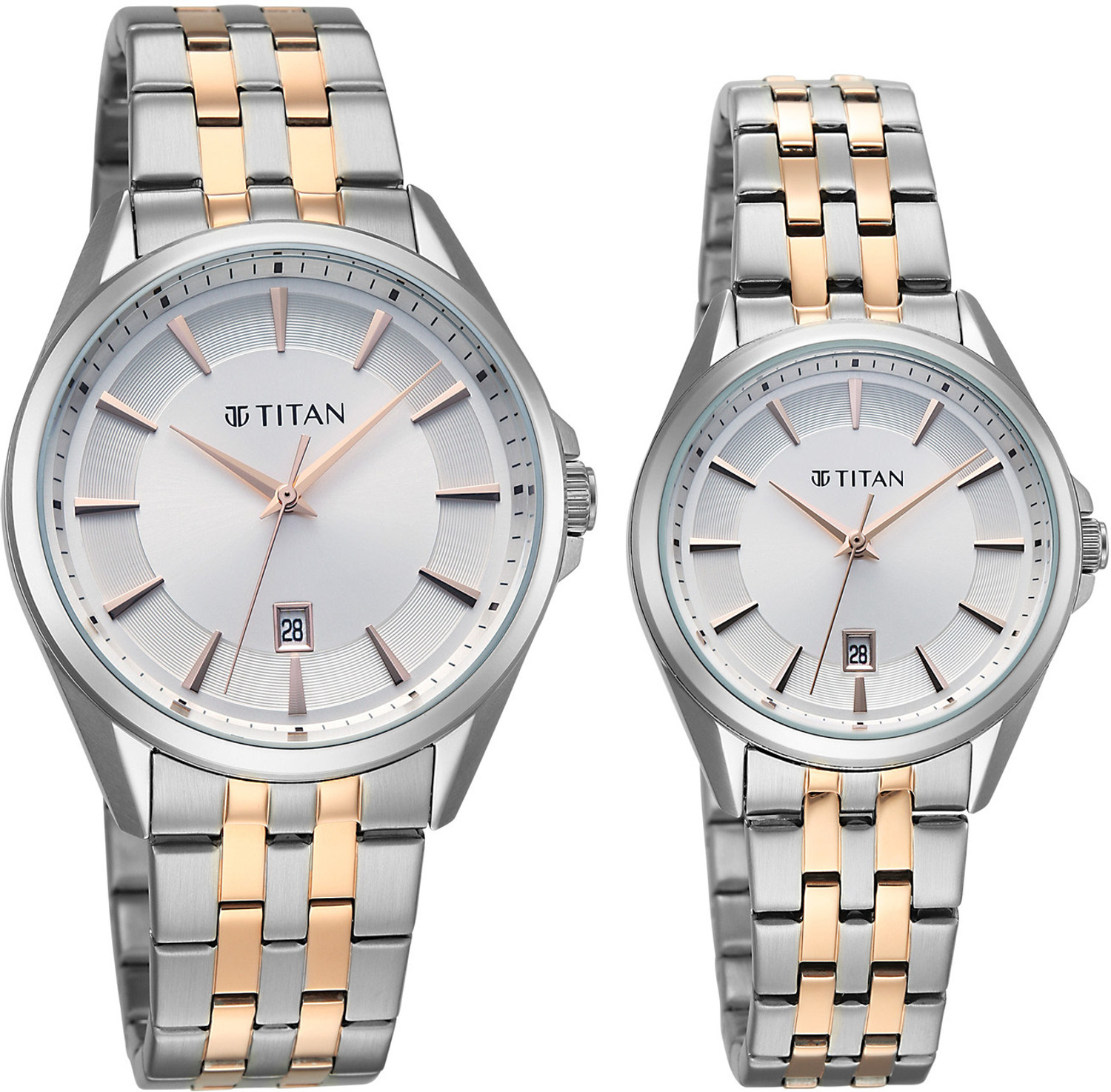 Image of Titan Titan Modern Bandhan Modern Bandhan Quartz White Dial Silver Stainless Steel Strap Analog Watch - For Couple