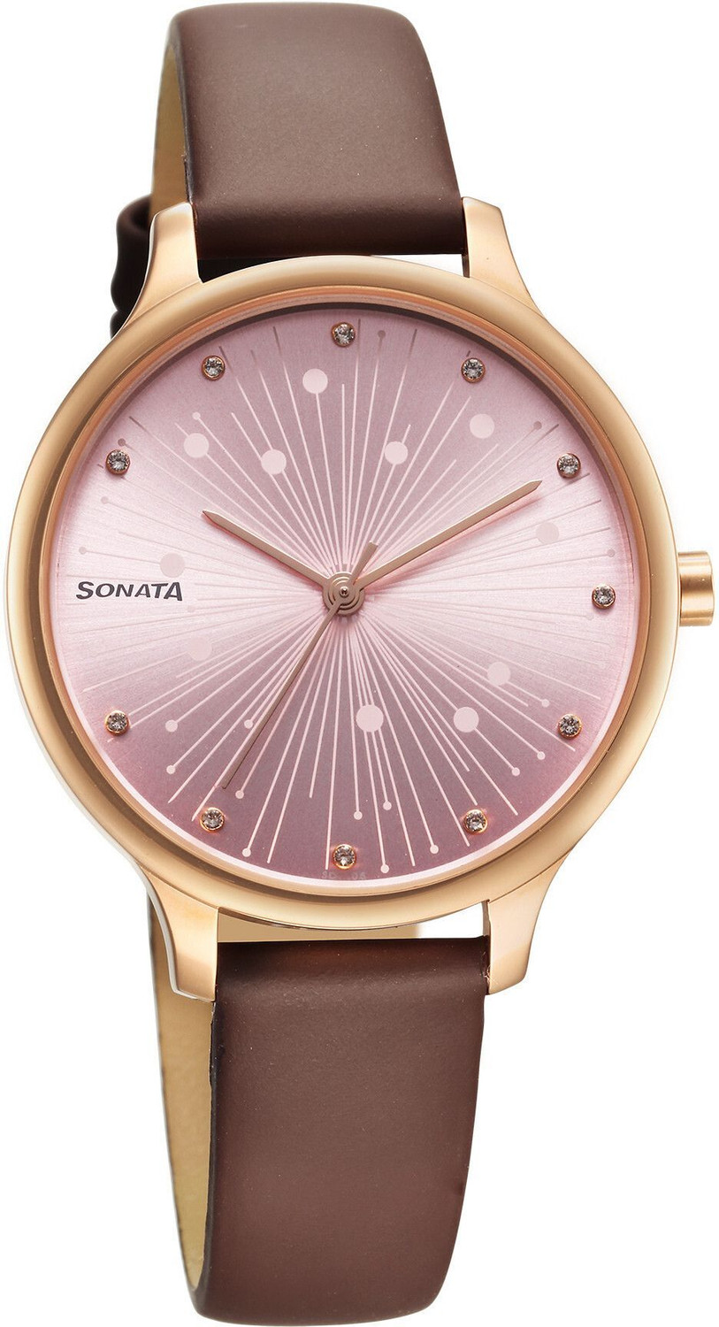 Image of SONATA Sonata Blush Pink Dial Brown Leather Strap Analog Watch - For Women