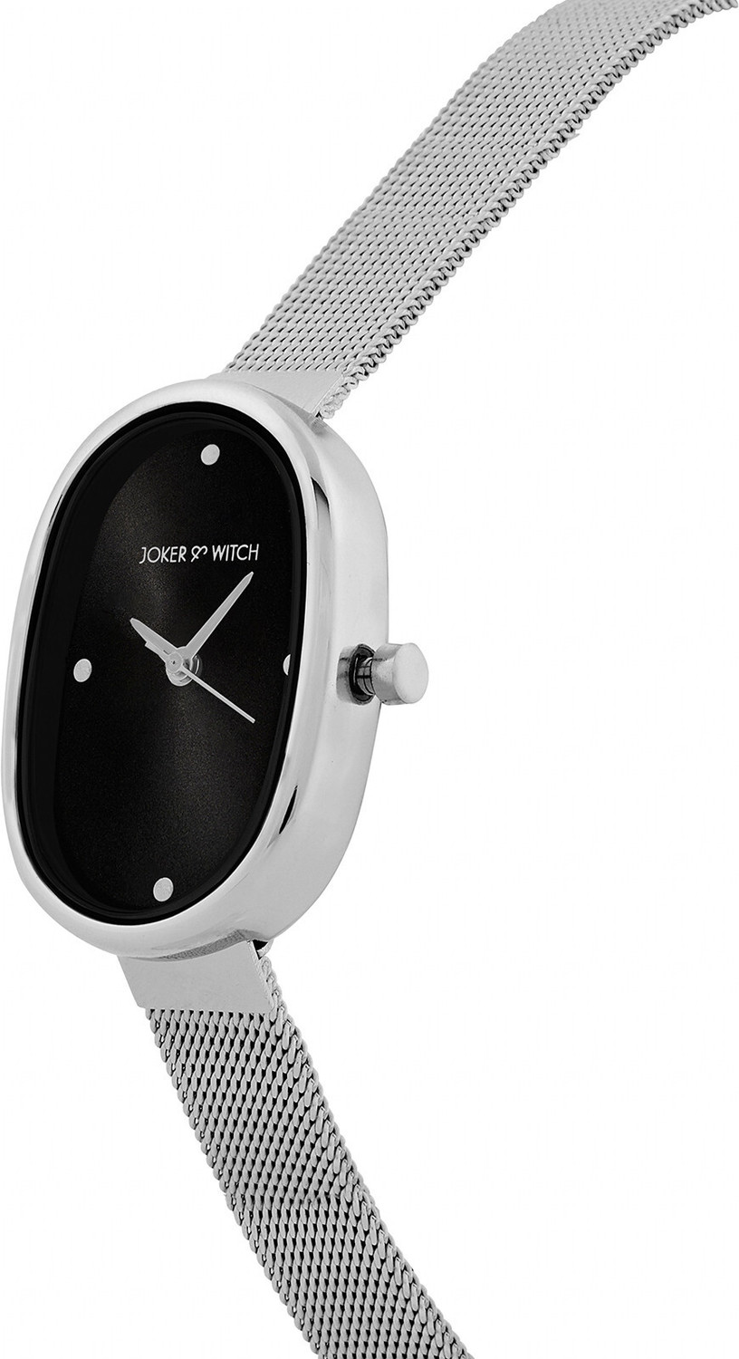 Image of Joker & Witch Enola Aura Black Oval Dial Watch with a Sleek Mesh Strap Analog Watch - For Women