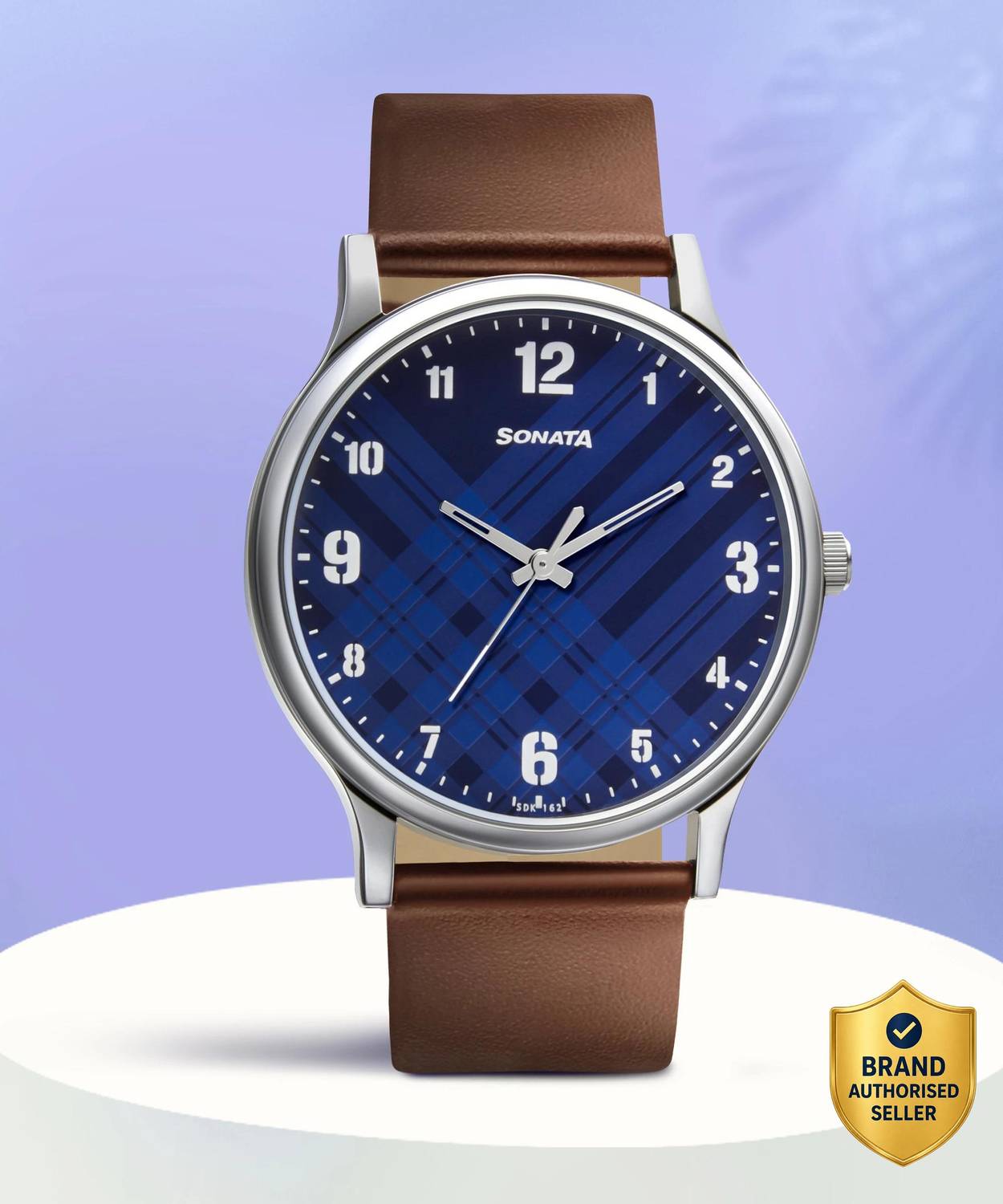 Sonata NP77105SL03W Smart Plaid Blue Dial Brown Leather Strap Analog - Image 1
