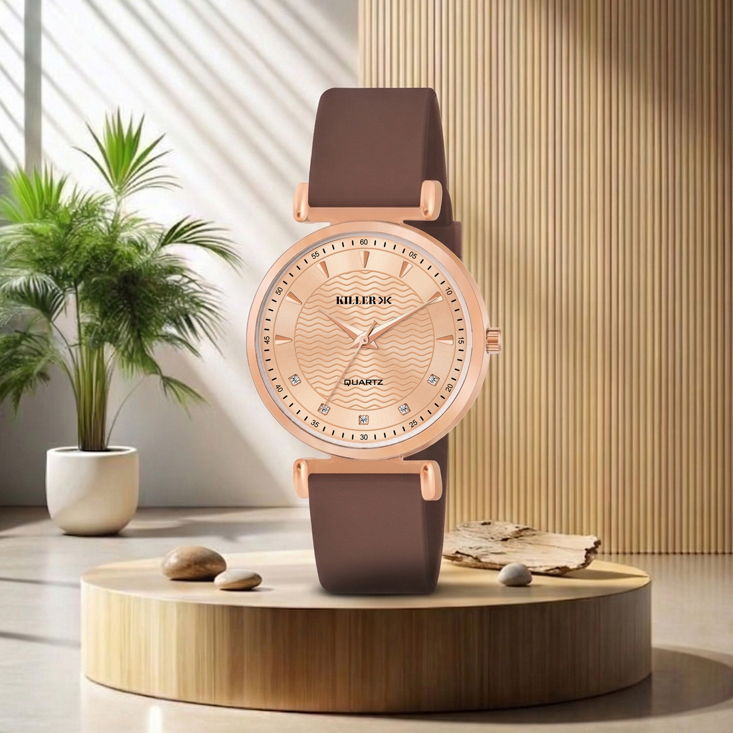 Image of KILLER Elegant Rose Gold Dial Watch with Brown Silicone Strap Analog Watch - For Women