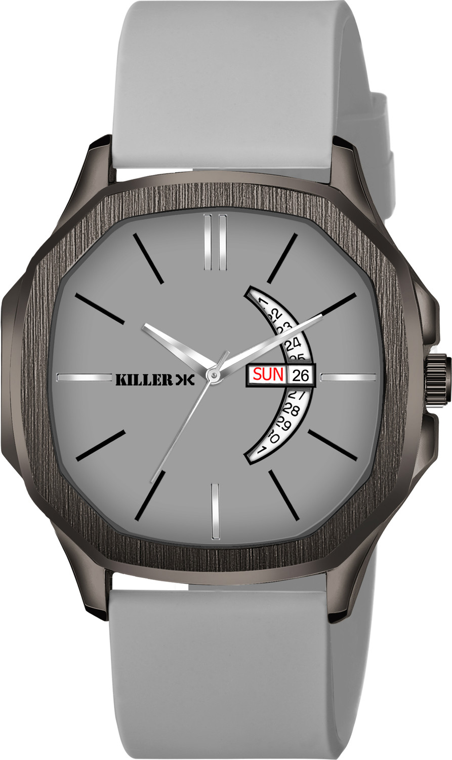 Image of KILLER Hexa Gun Metal Series | Smart Watch Strap | 3D Glass | Smart Clip | Day & Date Hexa Gun Metal Series | Smart Watch Strap | 3D Glass | Smart Clip | Day & Date Analog Watch - For Men
