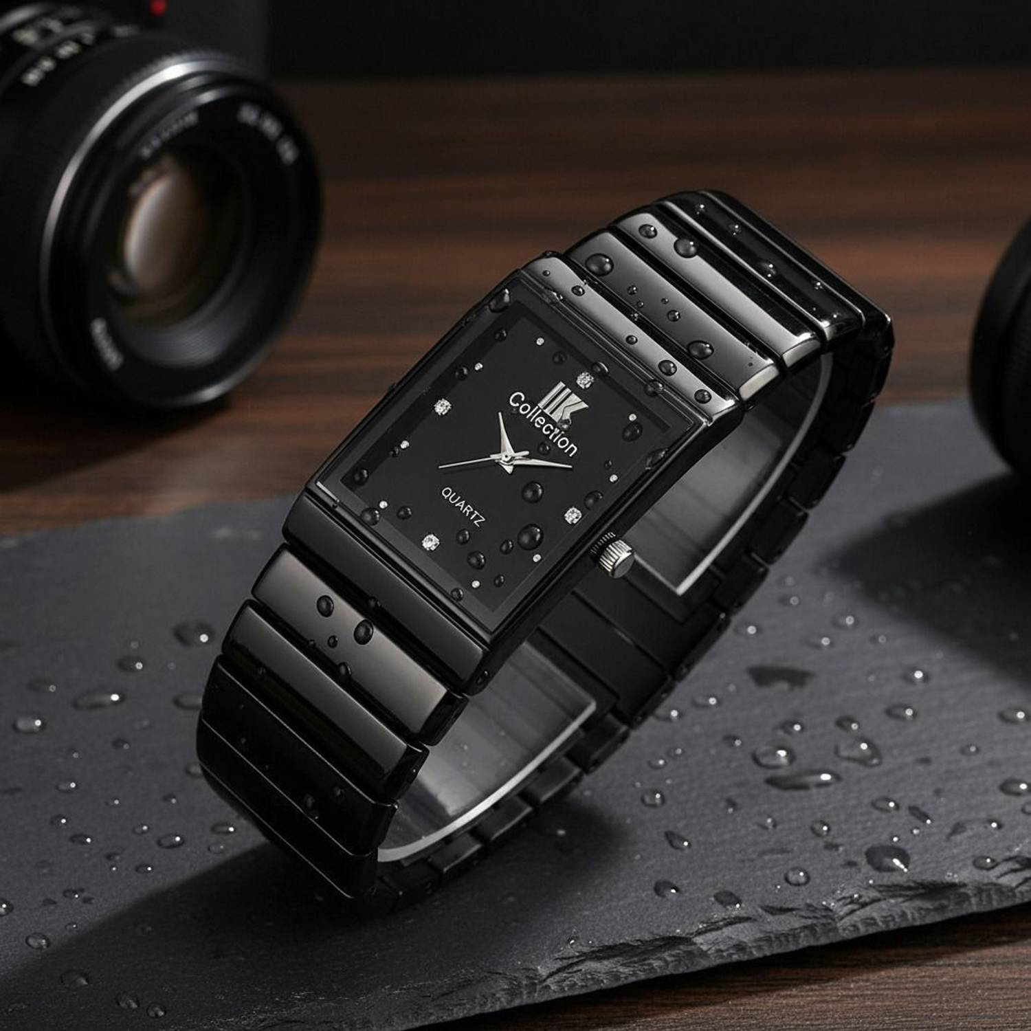 IIK Black Studded Rectangle Dial Analog Watch for Men - Image 3
