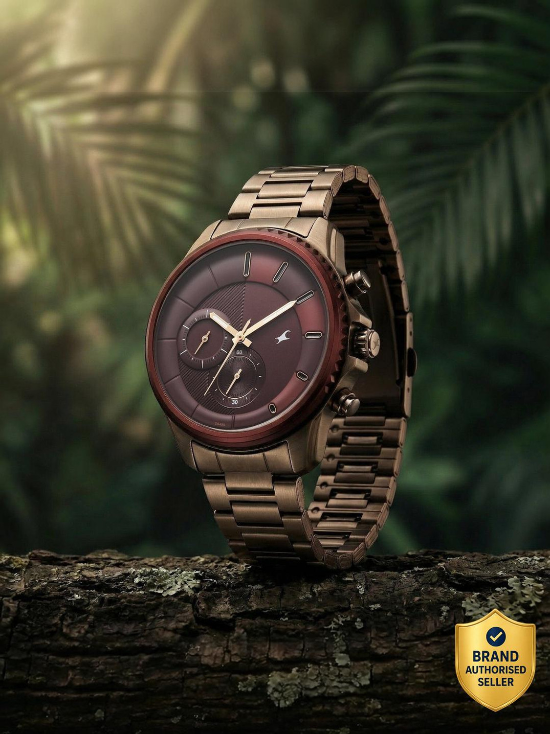 Image of Fastrack Wild Wild Chameleons Back Inspired Bezel With Maroon Stainless Steel Strap Analog Watch - For Men