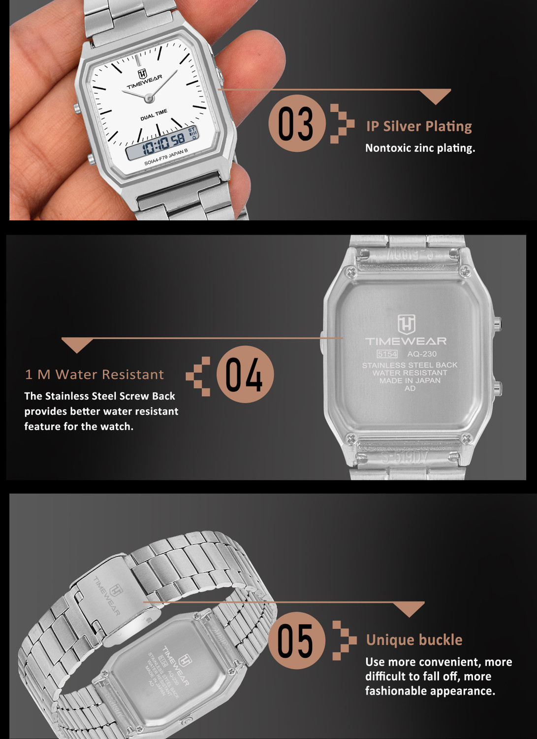 Image of TIMEWEAR TIMEWEAR5154STEELTW TIMEWEAR Vintage Dualtime, White Dial, Automatic Calendar, Alarm, Stopwatch Analog-Digital Watch - For Men & Women