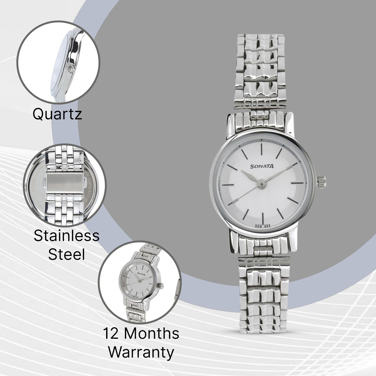 Image of SONATA 8124NM01 SO Mass Analog Watch - For Women