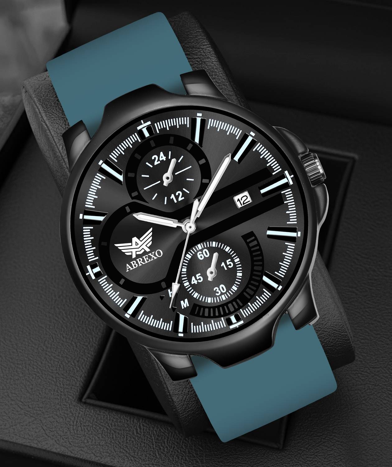 ABREXO Abx4026-Black Green Chronograph Look Date Working Black