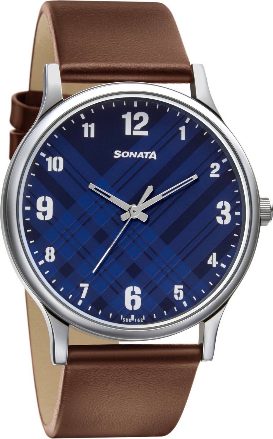 Sonata NP77105SL03W Smart Plaid Blue Dial Brown Leather Strap Analog - Image 2