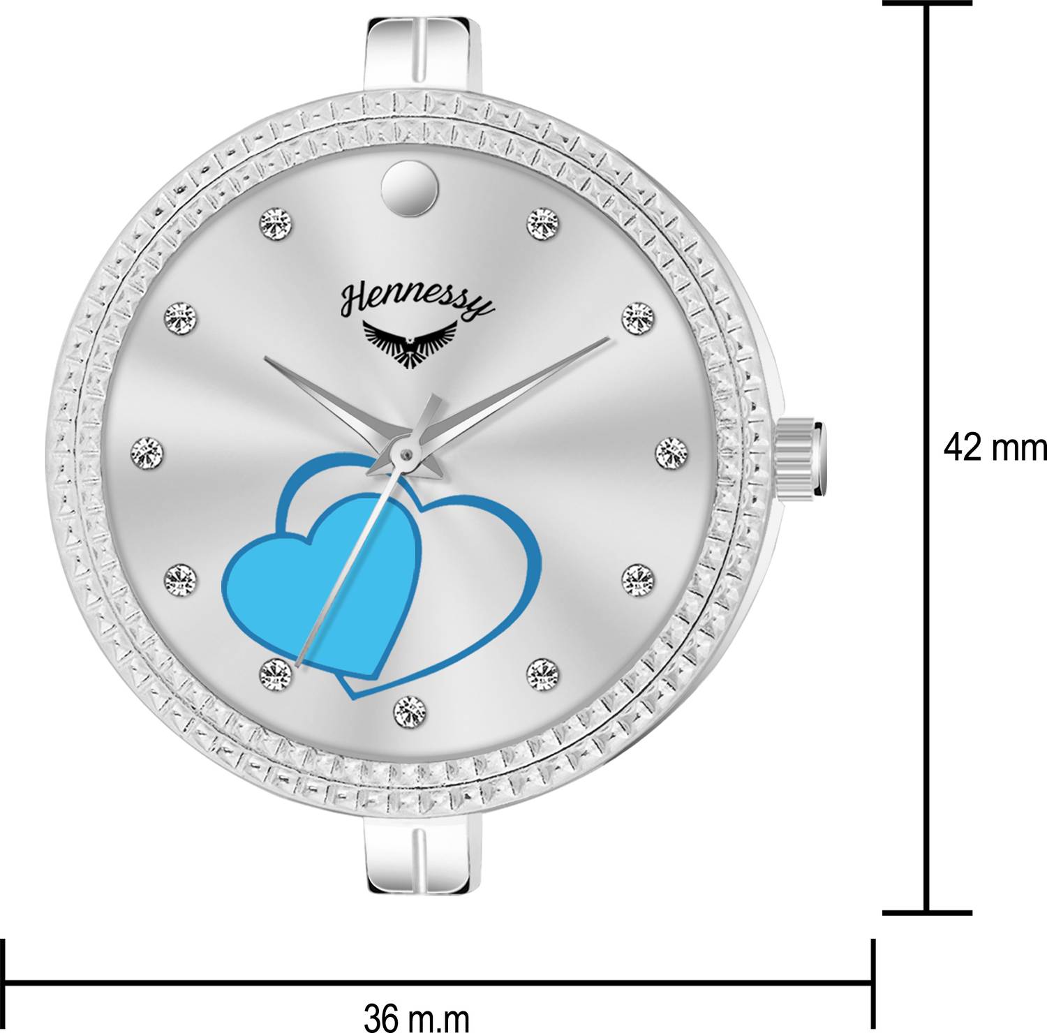 Hennessy Quartz Premium Silver Chain Blue Gem Studded Smart Analog