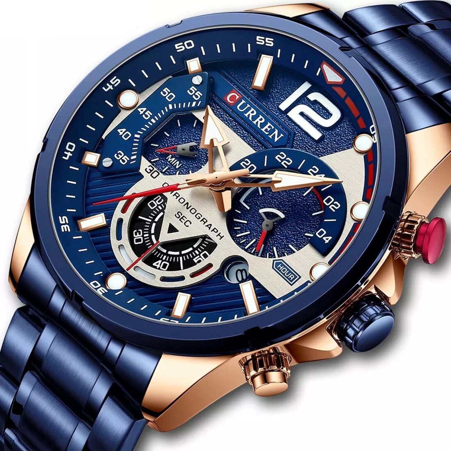 Image of Curren 8395 Men's Sport Quartz Chronograph Wristwatches Luxury Watch-Rose-Blue 8395 Men's Sport Quartz Chronograph Wristwatches Luxury Watch-Rose-Blue Analog Watch - For Men