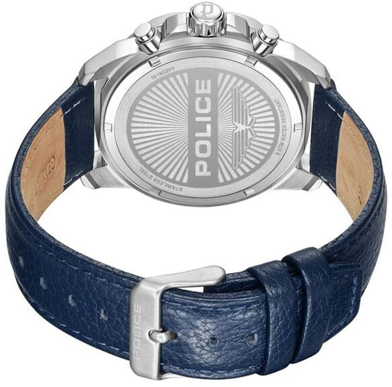 Image of Police Police Quartz Multifunction Grey Dial Blue Leather Strap Analog Watch - For Men