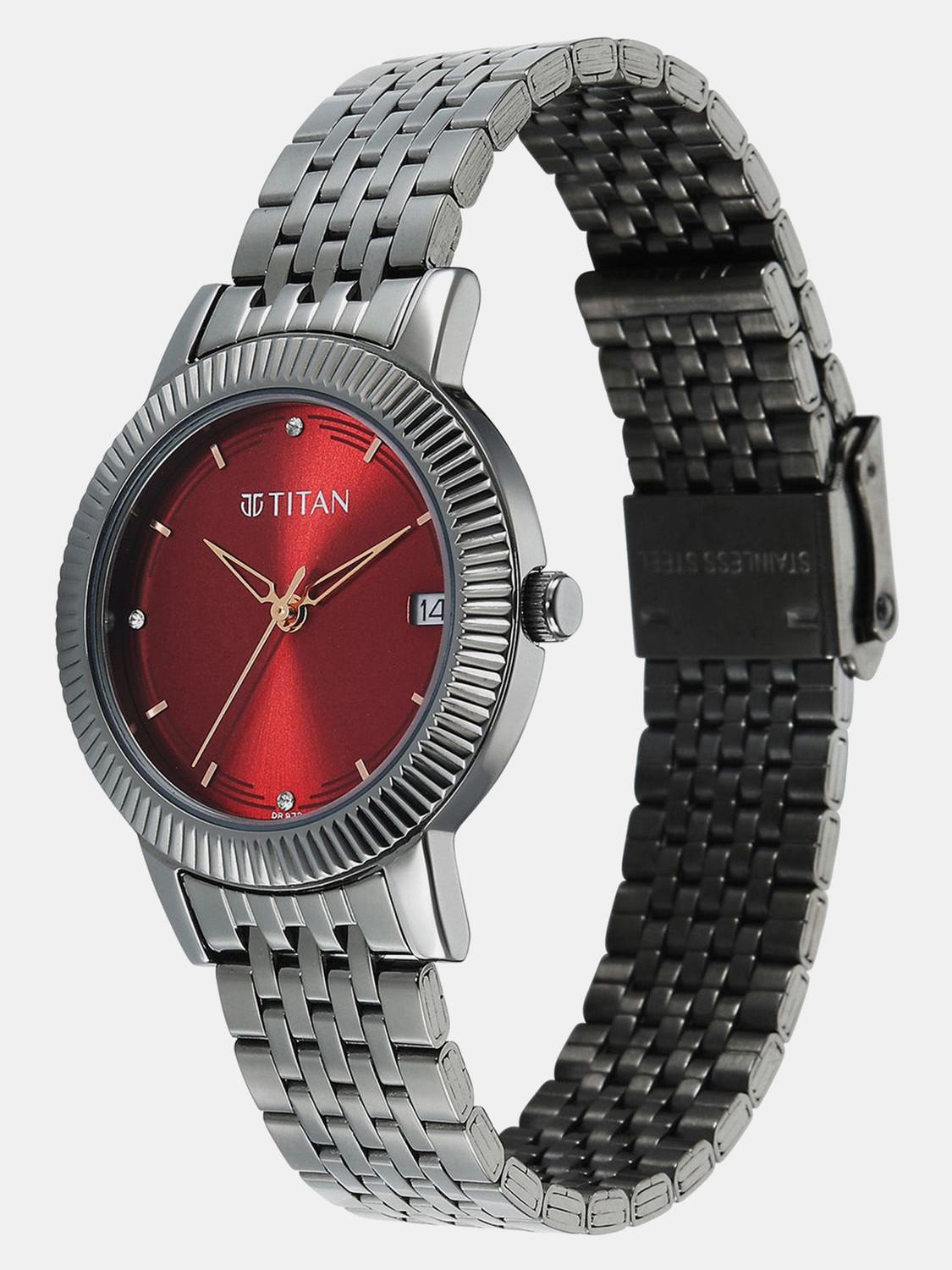 Image of Titan Karishma Karishma Quartz Analog Red Dial Grey Stainless Steel Strap Watch For Women Analog Watch - For Women