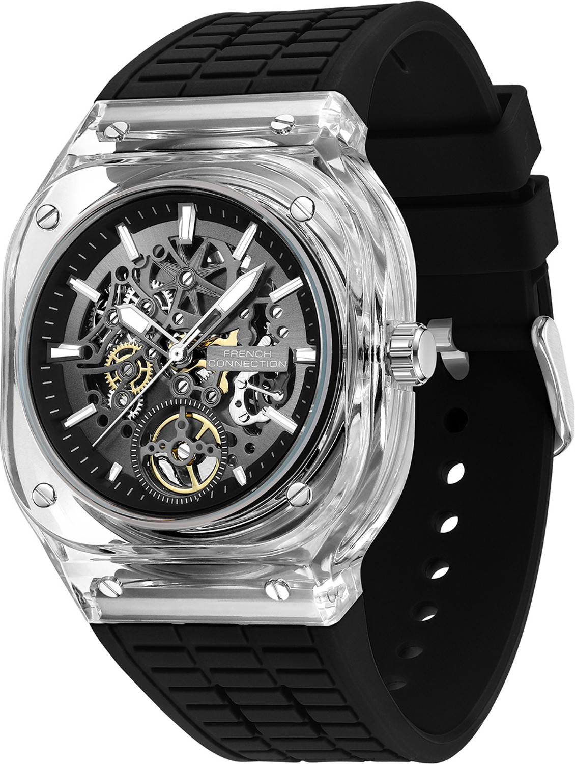 Image of French Connection Black See Through Contemporary Dial | Black Silicone Watch for Men Analog Watch - For Men