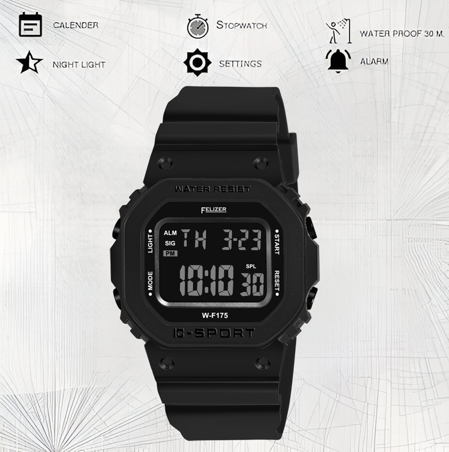 Image of Felizer hock-Resistant Watch Watch with EL Light Digital Watch - For Men