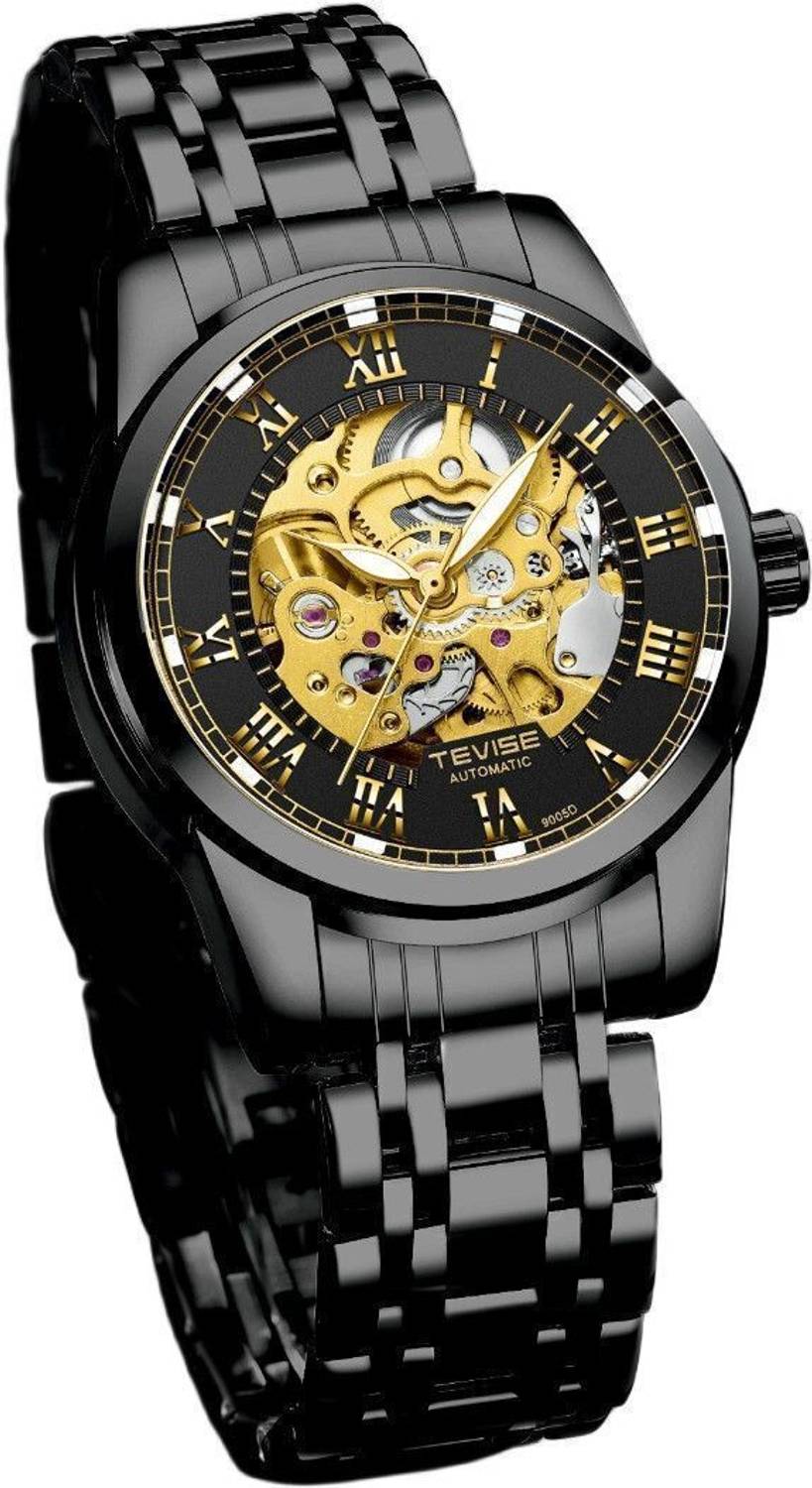 Tevise Mens Automatic Mechanical Skeleton Black Watch - Image 5