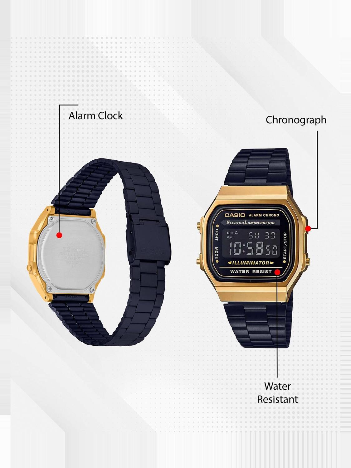 CASIO Vintage A168WEGB-1BDF Black Digital Watch - Image 3