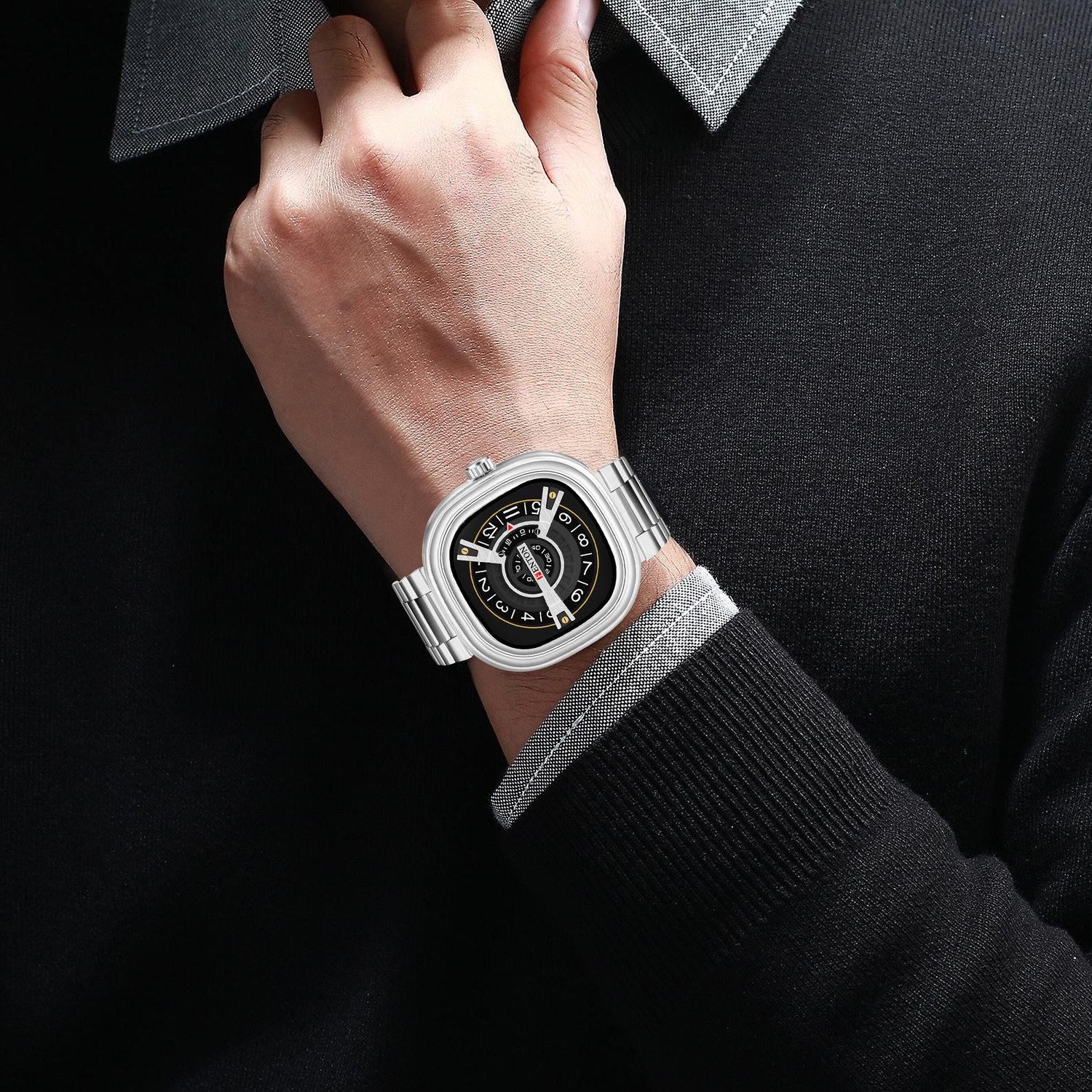 Image of FENTON WATCHES Fnt-900051 Trendy Wrist Watch, Stainless Steel Bracelet, Black Dial with Arabic Numerals Analog Watch - For Men