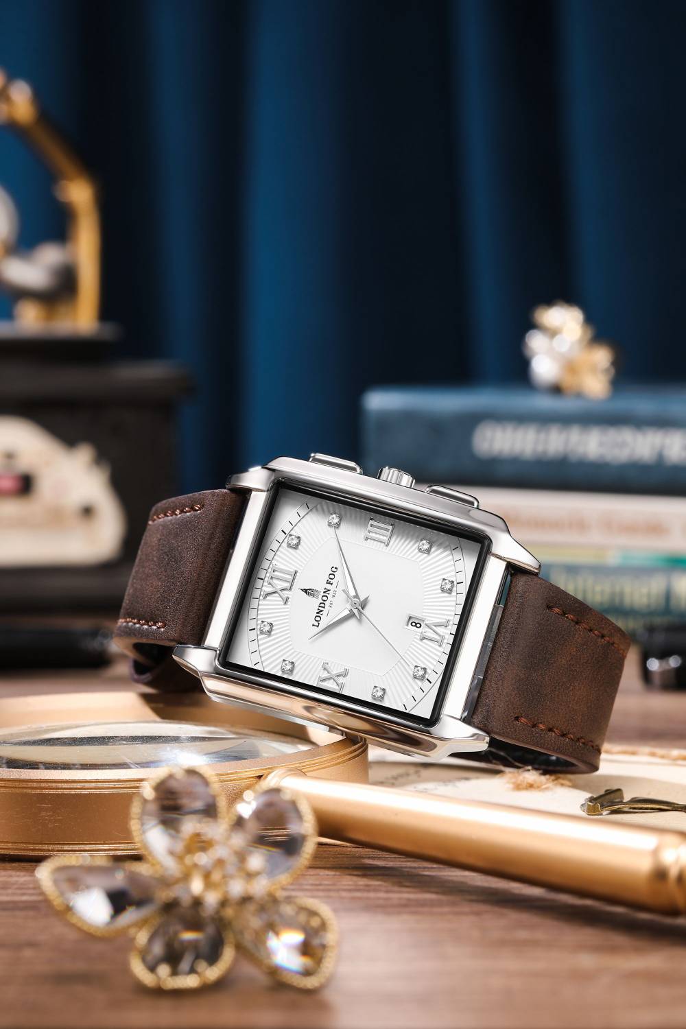 London Mayfair White Dial Brown Leather Strap Watch - Image 4