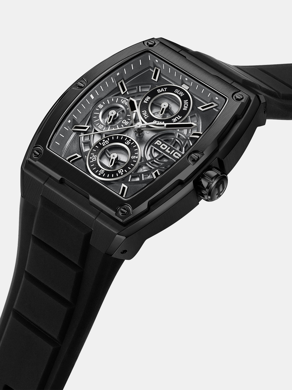 Image of Police Rock Rebel Police Multifunction Grey Dial Black Silicone Strap Analog Watch - For Men