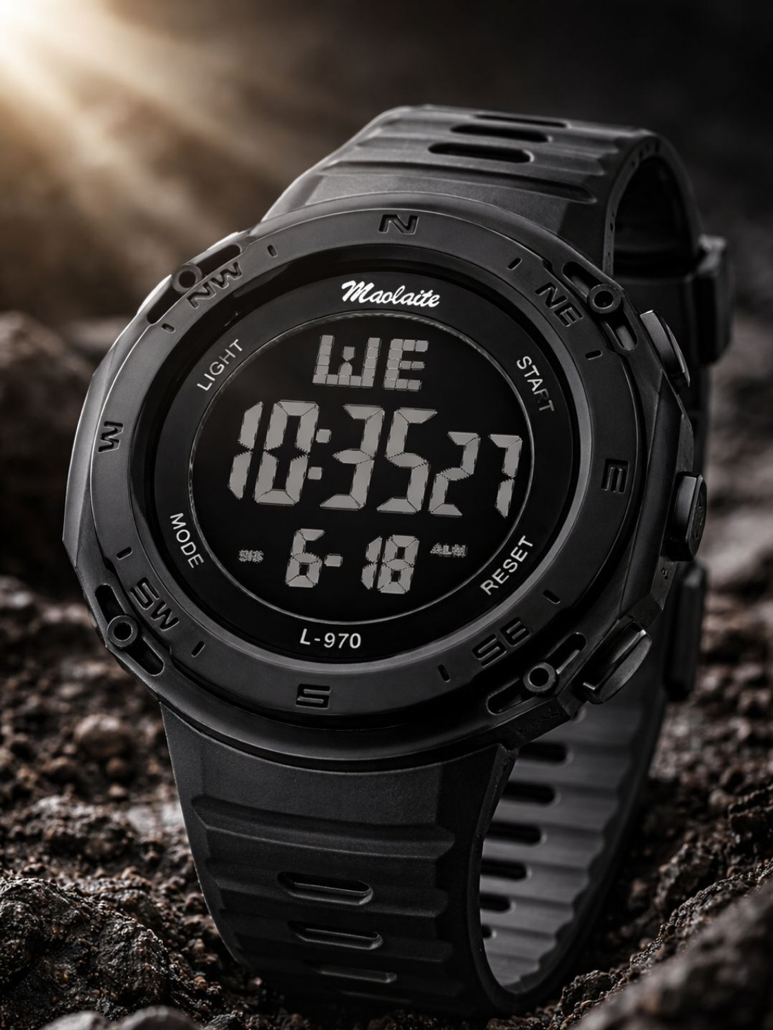 Image of luxurit Stylish Rugged Style Waterproof Black LED Display Durable Black Strap Digital Watch - For Men