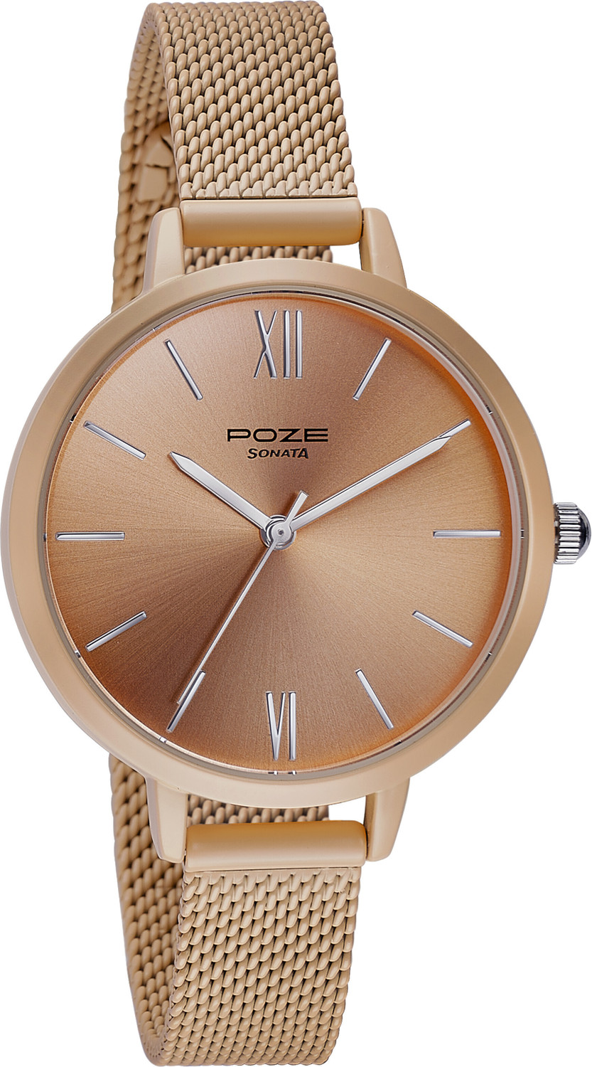 Image of SONATA Poze Pink Strap with Peach Dial Analog Watch - For Women