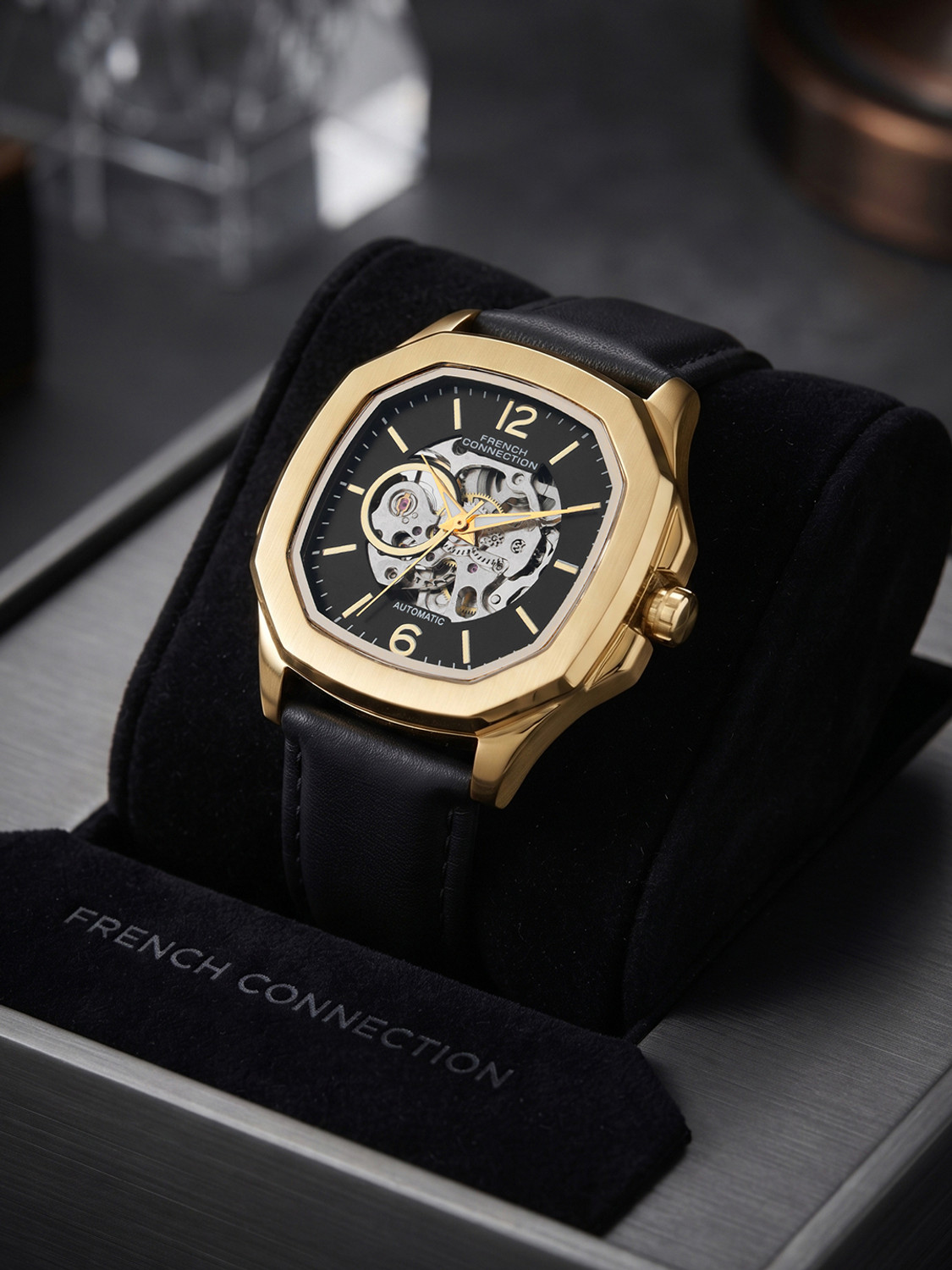 Image of French Connection FCA39BL Black Sunray Round Dial Automatic Analog Watch - For Men