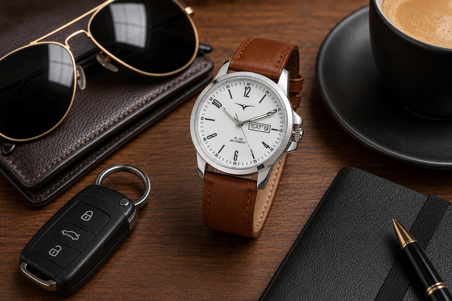 Image of NESTER L-NSM--41--WHITE BROWN L-NSM-41 LEATHER 20 MM Analog Watch - For Men