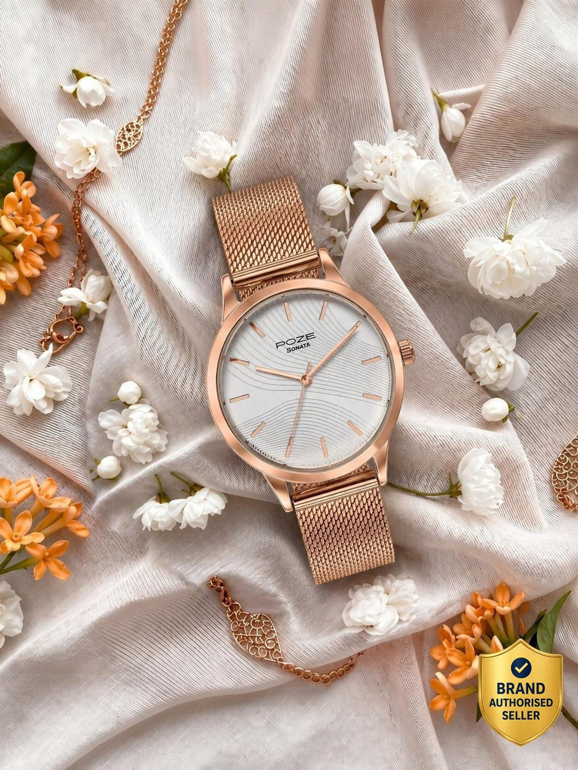 Image of SONATA Poze Drop 9.1 Poze 9 Quartz White Dial IPG Strap Analog Watch - For Women