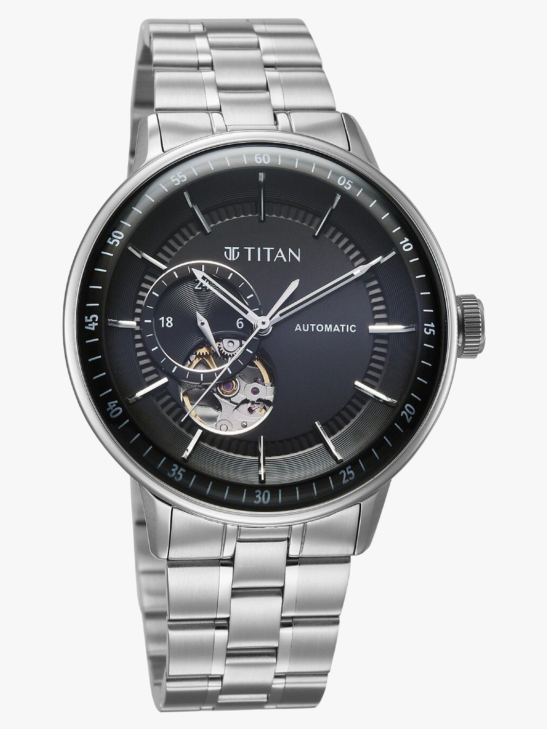 Image of Titan Orbital Open Heart Automatic Orbital Open Heart Automatic with Black Dial Silver SS Strap Analog Watch - For Men