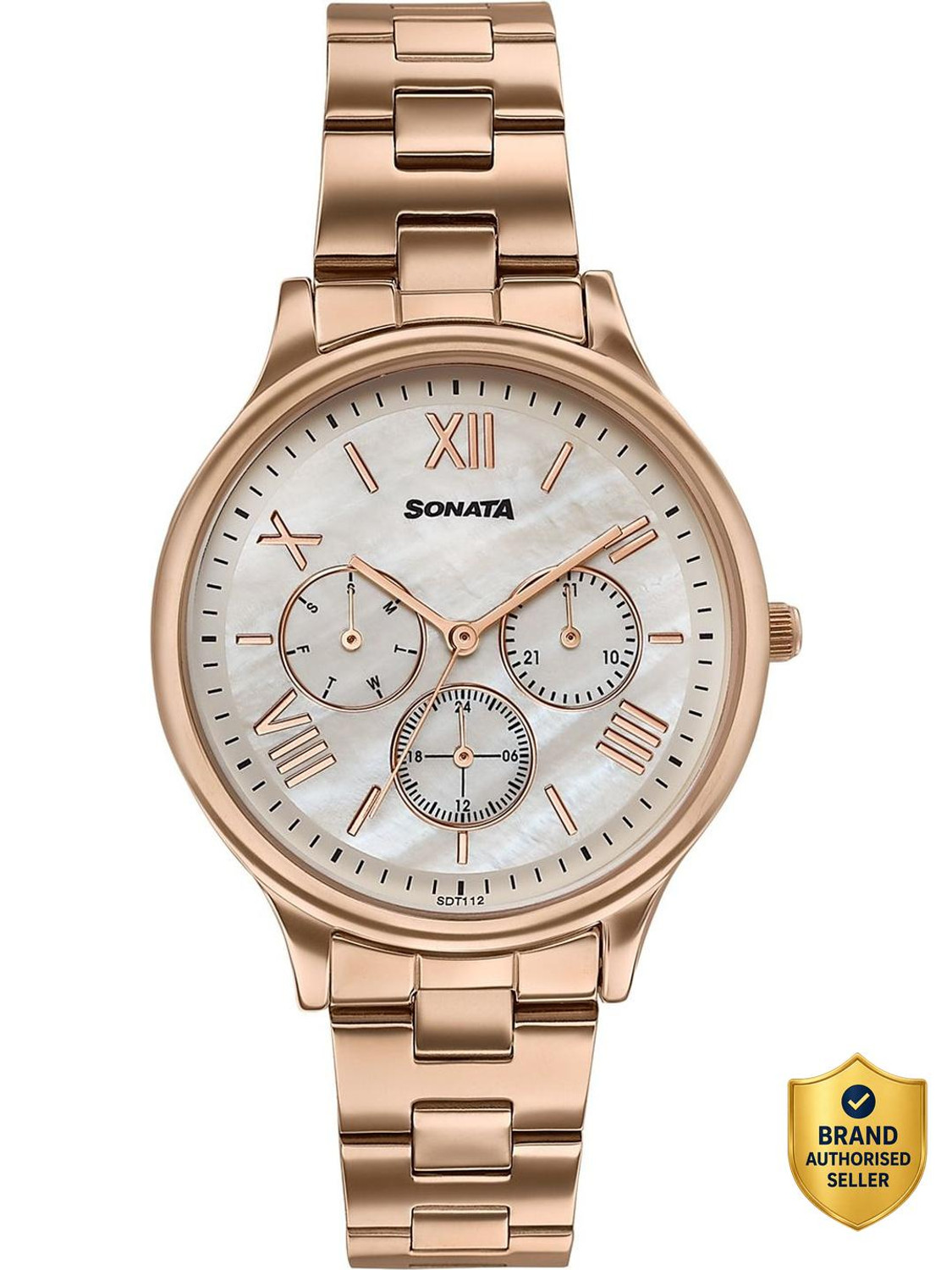 Image of SONATA Axis Sonata Axis Ivory MOP Premium Multifunction design Dial IP RG Strap Analog Watch - For Women