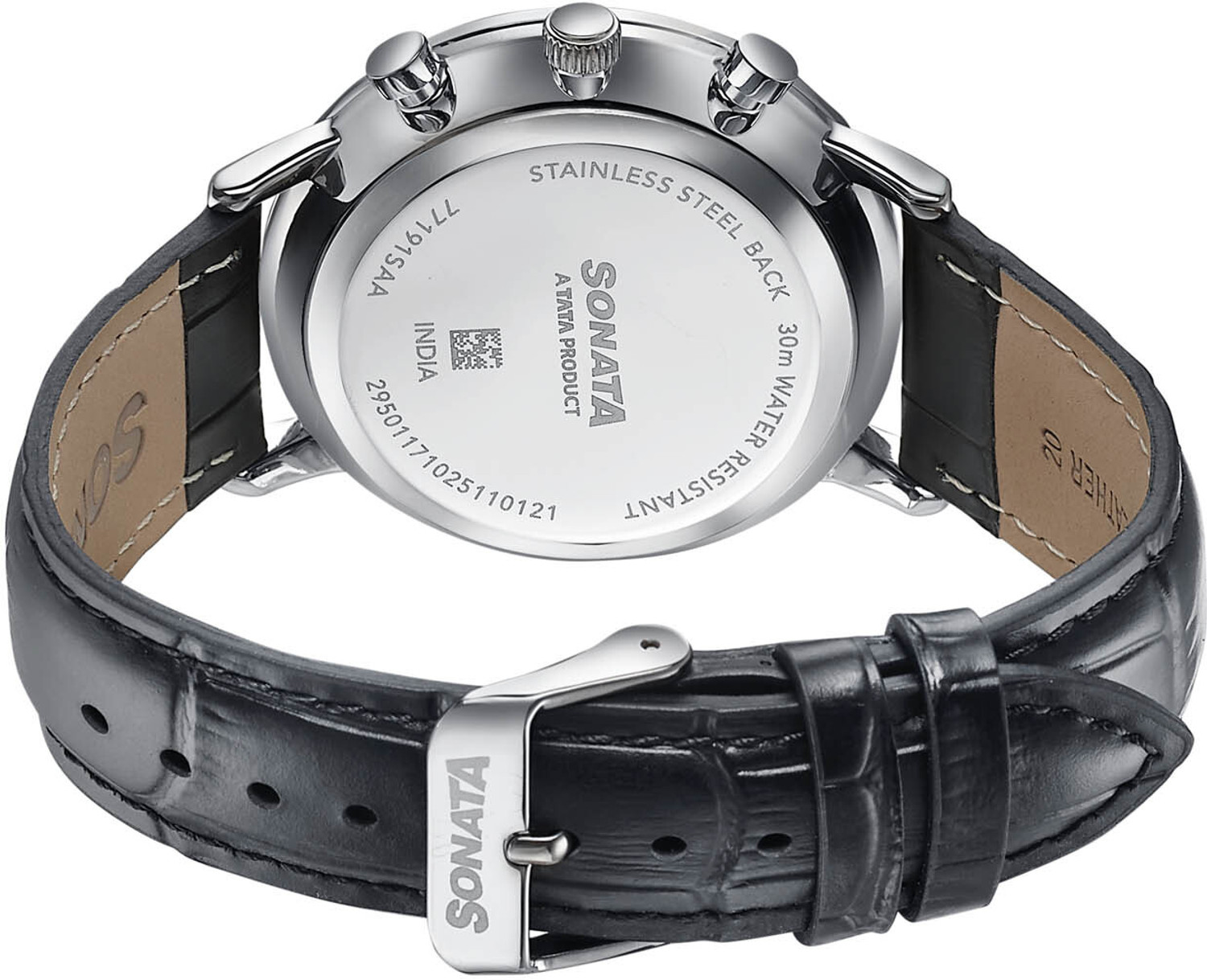 Image of SONATA Festive 2.0 Ph II Sonata Festive 2.0 Quartz White & black Dial Black Leather Strap Analog Watch - For Men