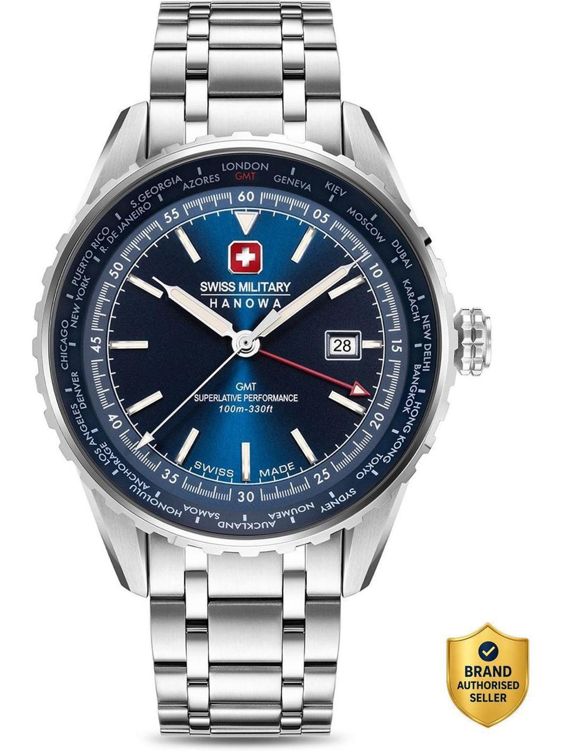 Image of Swiss Military Hanowa AFTERBURN GMT Water Resistant Dial 3 HAND Stainless Steel Strap Analog Watch - For Men
