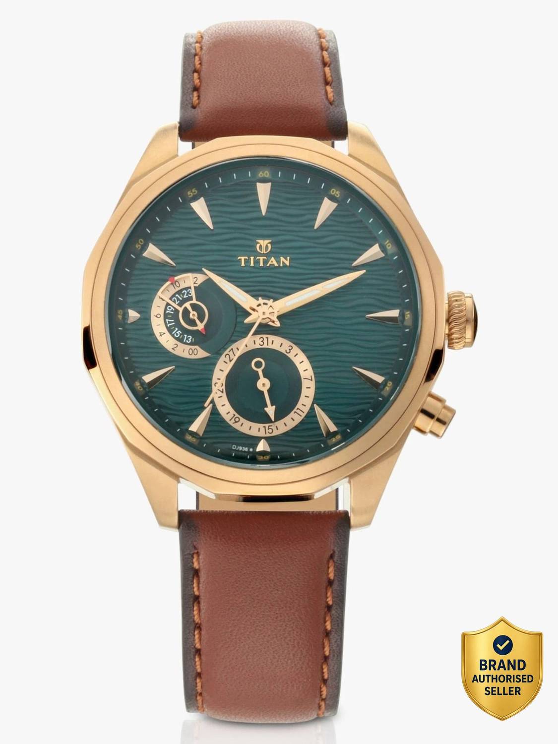 Titan Maritime Green Dial Brown Leather Watch - Image 1