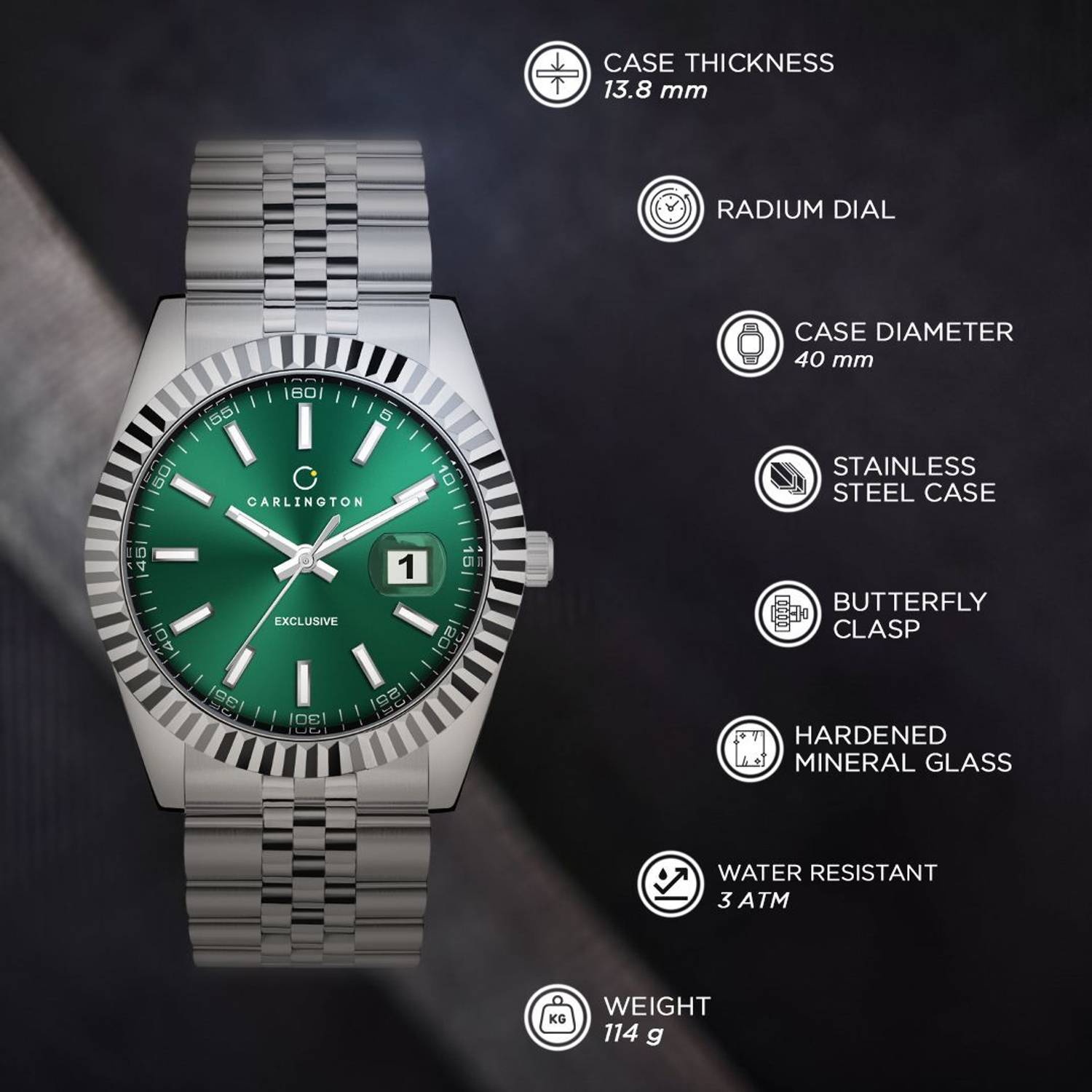 Carlington exclusive Series Premium Gents Wrist Analog Watch - For Men Exclusive 8811 Steel Green Gents - Image 5