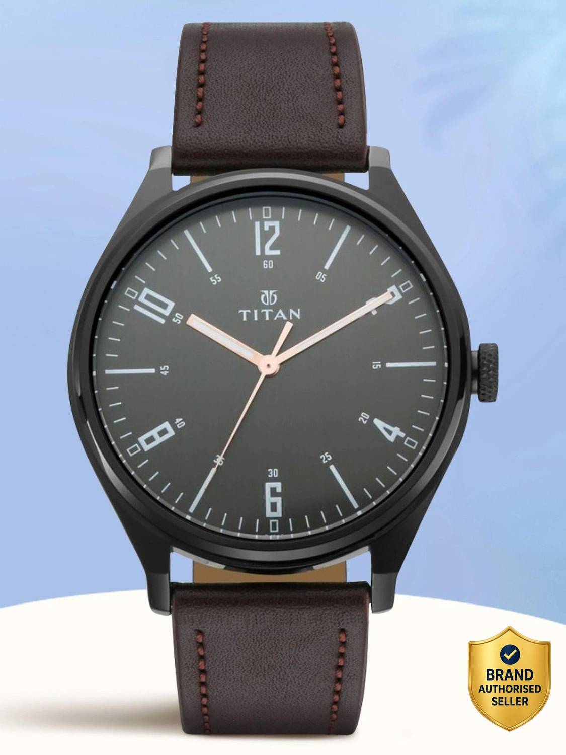 Titan NN1802NL01 Minimalist Black Dial Brown Leather Watch - Image 1